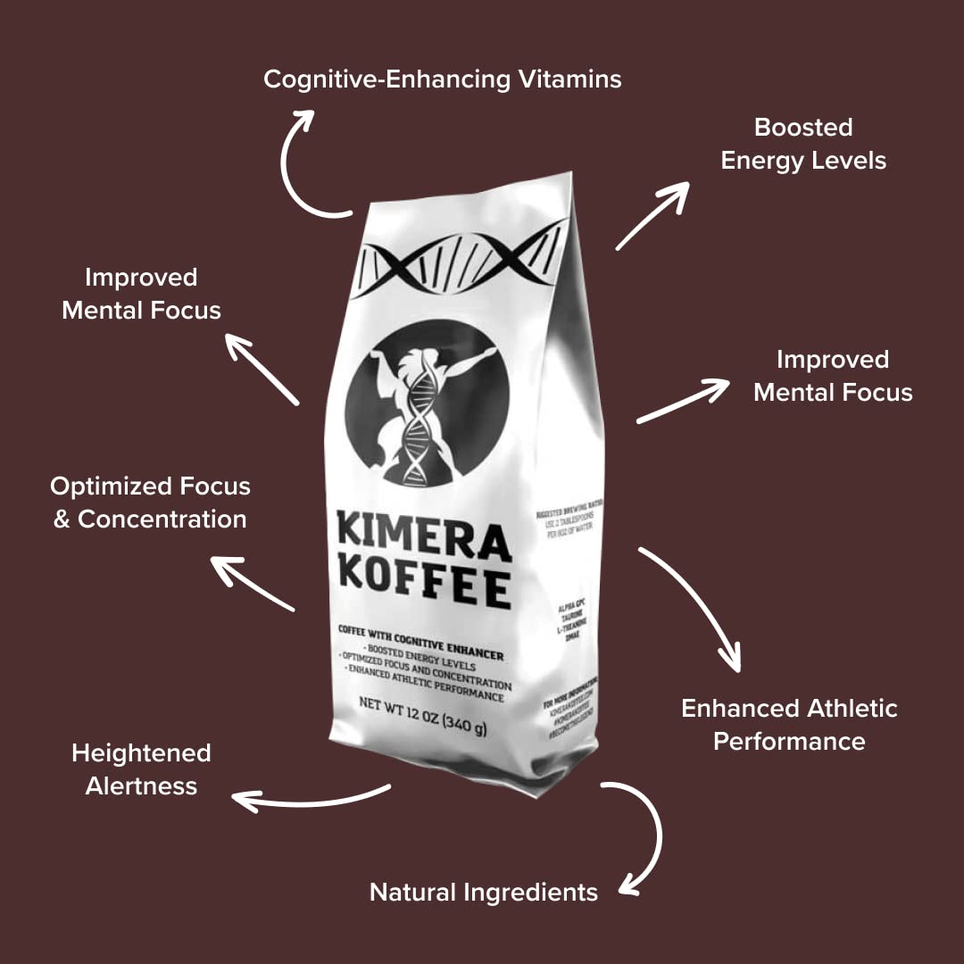Kimera Koffee Original Blend - Organic Medium Roast Nootropic Coffee with Alpha-GPC, Taurine, DMAE, L-Theanine, 12oz Ground