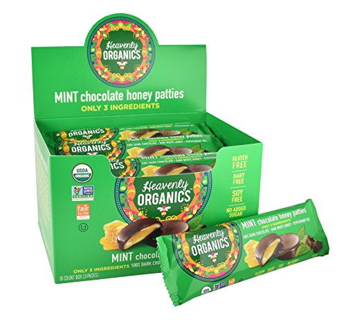 Heavenly Organics Mint Chocolate Honey Patties, (16 Per Box) Made with 100% Organic Cocoa and 100% Organic Raw White Honey; Non-GMO, Fair Trade