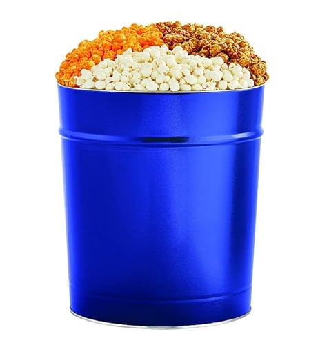 The Popcorn Factory Popcorn Tin with 3 Popcorn Flavors, Robust Cheddar, White Cheddar, Caramel, Large Tub 3.5 Gallons, Snack Gifts, Perfect for Any