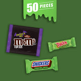 M&M'S Milk Chocolate Ghoul's Mix, SNICKERS & TWIX Ghoulish Green Fun Size Bulk Halloween Chocolate Candy Assortment, 26.82 oz, 50 Piece Bag