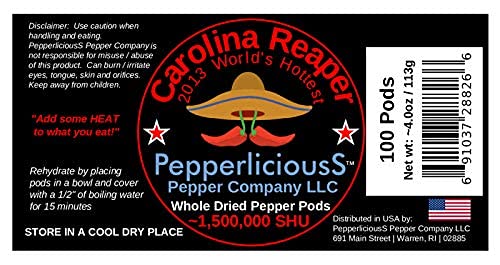 100 Whole Dried Carolina Reaper Chili Pepper Pods