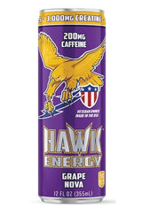 HAWK ENERGY PERFORMANCE - GRAPE NOVA - Premium Sugar Free Energy Drink - 12 Pack - 12 oz cans - Focus and Power - 3000 mg Creatine, 200mg Caffeine