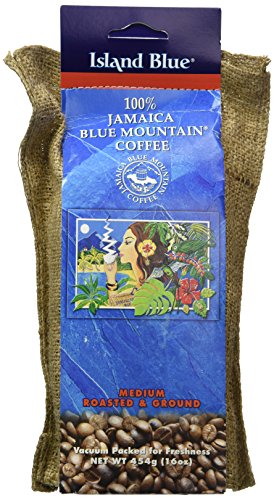 Island Blue 100% Jamaica Blue Mountain Medium Roast Ground Coffee, 16oz - Authentic Jamaican Gourmet Arabica, Smooth Low-Acid Luxury Coffee, Premium