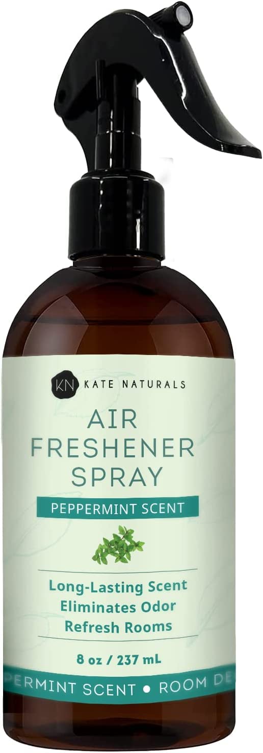 Kate Naturals Peppermint Air Freshener Spray for Room & Car with Natural Mint. Odor Eliminator Peppermint Spray for Bathroom & Linen (8 fl oz, Pet