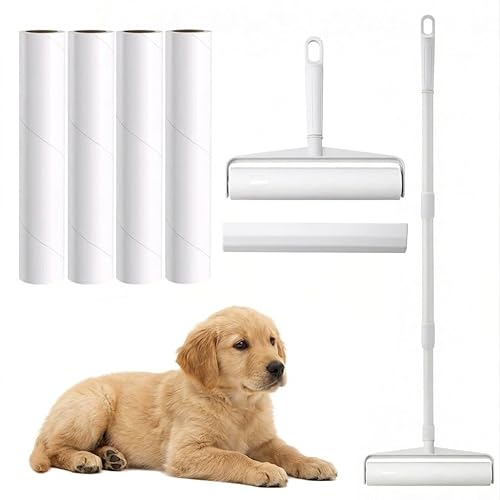 2 Pack Large Pet Hair Lint Roller Set, 9.45" Extra Wide & Extra Sticky Roller, Extendable Long & Short Handle, 6 Refills, Pet Hair & Lint Remover