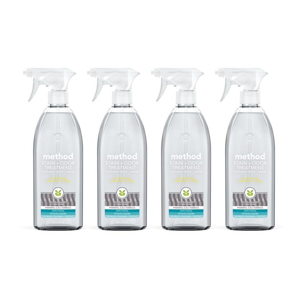 [4 Pack] Spearmint Sage Scent Stain and Odor Remover 20 oz Spray with Adhesive Remover - Stain Remover Spray - Enzyme Cleaner, Laundry Booster