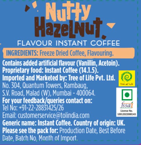 Beanies Flavour Instant Coffee -Nutty Hazelnut Instant Flavored Coffee, 50g Jar