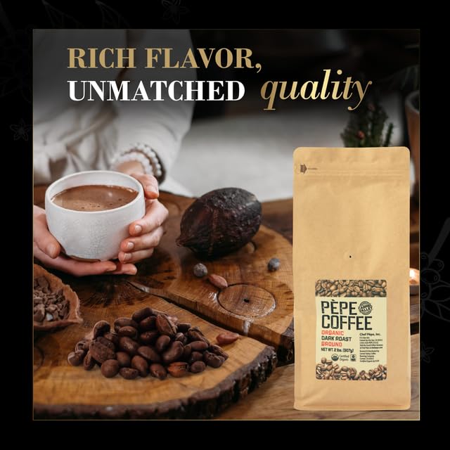 Pepe Coffee Organic Dark Roast Ground Coffee 2 lb 1-pack by Chef Pepe