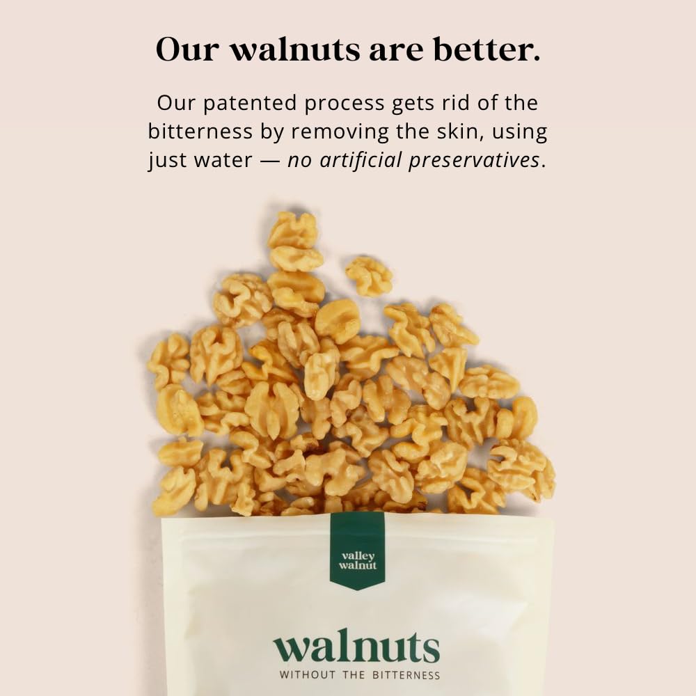 Valley Walnut Skinless Walnuts - No Bitterness - California Grown Walnut Halves & Pieces - Raw, Unsalted, Unroasted, Vegan, Non-GMO