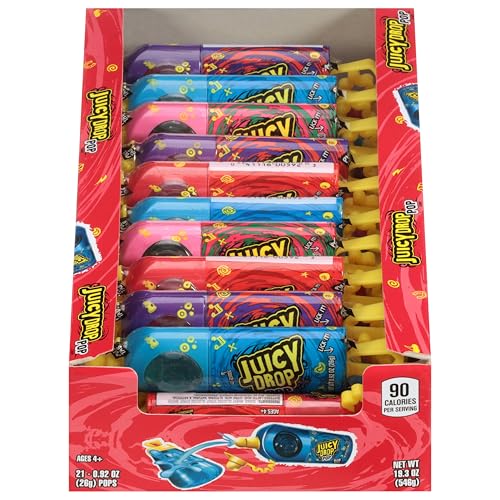Juicy Drop Sweet & Sour Lollipop Variety Party Pack - 21 Count Sweet Lollipop Suckers & Sour Gel in Assorted Fruity Flavors - Fun Candy For Birthdays