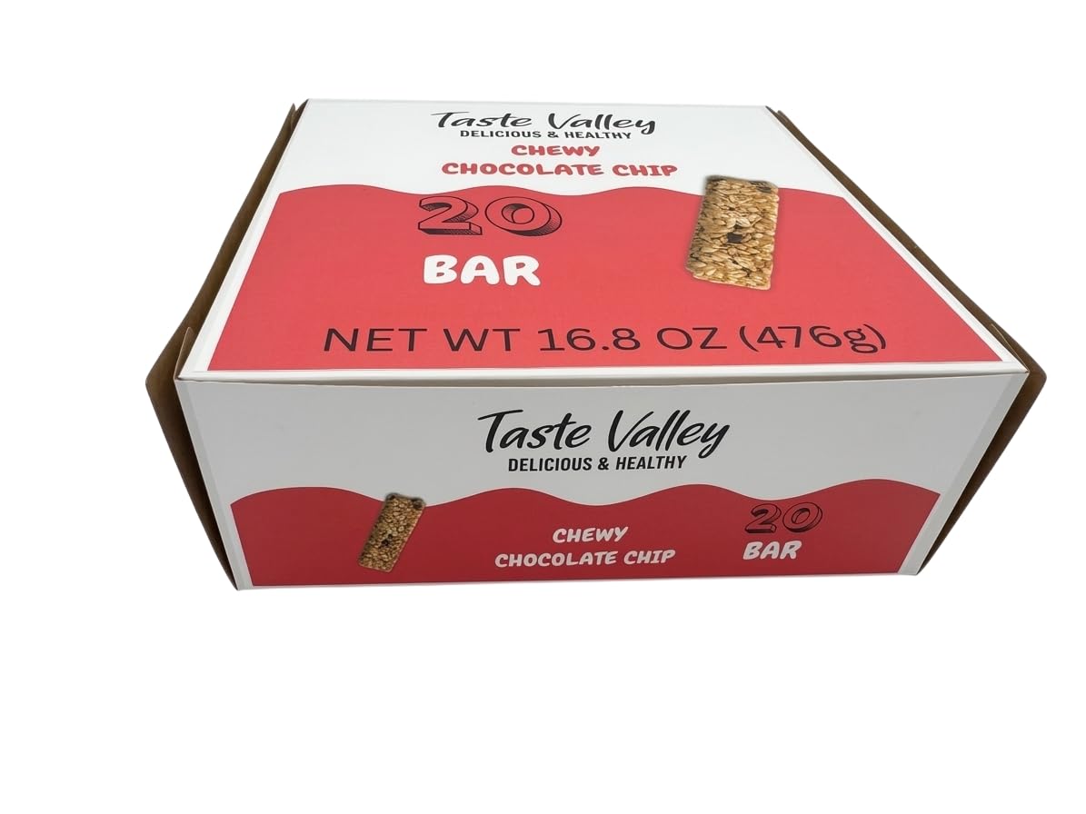 Taste Valley Chewy Chocolate Chip Granola Bars | 20 Count, 16.8 oz | Whole Grain Oats, 100 Calories Per Bar | No Artificial Flavors, No HFCS |