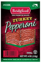 Bridgford Sliced Turkey Pepperoni 4 oz Pack of 3 - Pepperoni Slices for Pizza and Sandwiches - Protein-Rich Naturally Smoked Slices for Low-Carb Keto