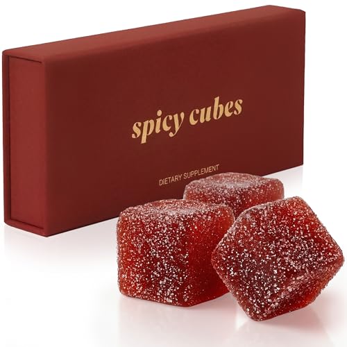 Spicy Cubes Hot Peach Gummies - Sweet & Spicy Chili Sugar Coating - Maca Root & Muira Puama for Energy, Mood & Vitality - Fun Treat for Couples