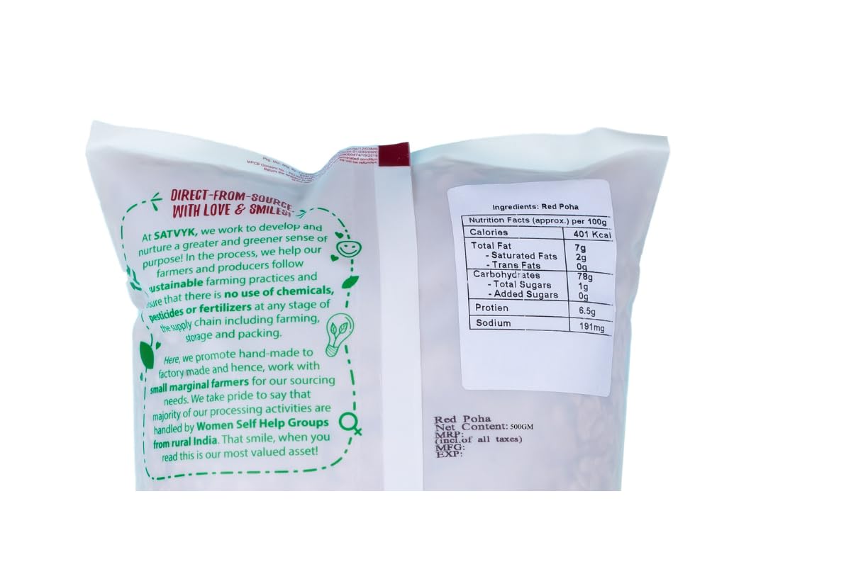 S Siddhagiri's SATVYK THE HEALTH re STORE Organic Red Poha/ beaten rice - Indian Breakfast Snacks (500gm) (17.63 OZ )