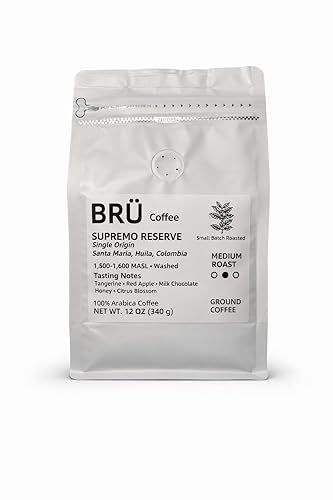 BRÜ Coffee Colombian Ground Coffee - Medium Roast - Single Origin - Huila High Elevation - 100% Arabica - Washed