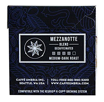 Caffe Umbria Single Serving Coffee Cups, Mezzanotte Decaf Blend, 12 Count