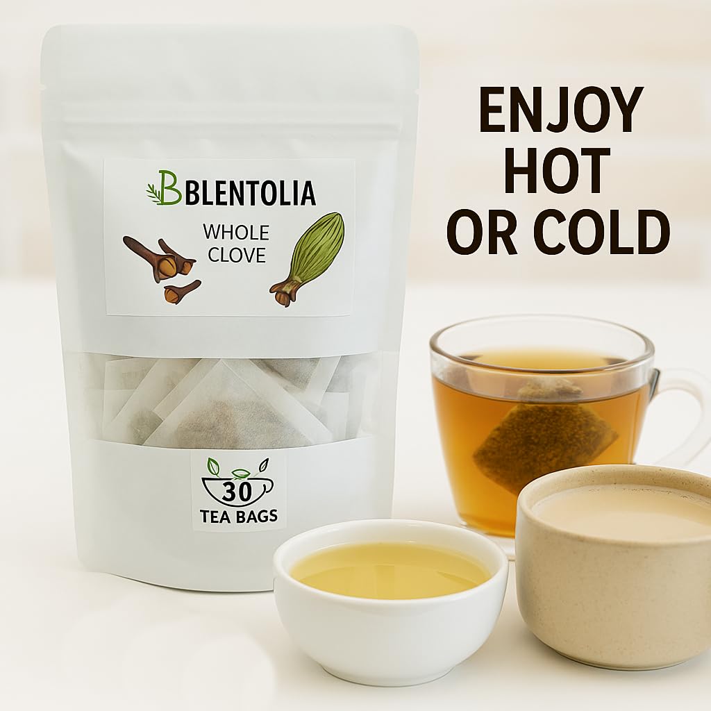 Blentolia Whole Clove - 30 Herbal Tea Bags - Warming & Aromatic Spice Tea - 100% Natural - Caffeine-Free - Immune & Digestive Support - Herbal Clove