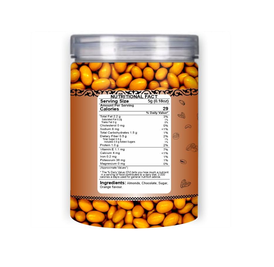 EDZZEL Orange Flavored Chocolate Covered Almonds - Nuts in Smooth Chocolate Coating