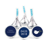 108ct Personalized Confirmation Stickers for Kisses Favors - Navy with Dove