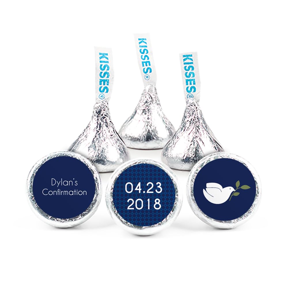 108ct Personalized Confirmation Stickers for Kisses Favors - Navy with Dove