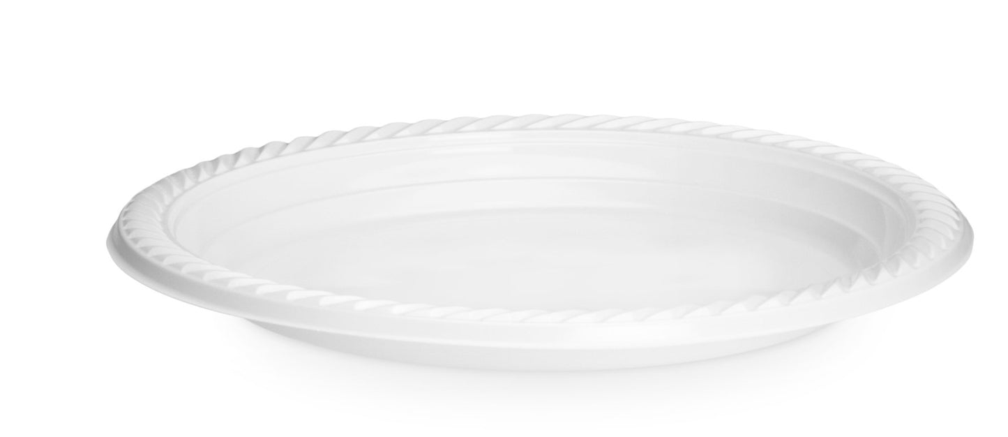 Basix 9 inch Plastic Plates Microwave Safe 100 Count, White