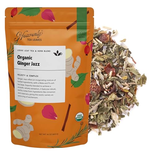 Heavenly Tea Leaves Organic Ginger Jazz, Bulk Loose Leaf Tea and Herb Blend, 1 Lb. (Approx. 200 Servings) - Delicious Hot or Iced, Blend of Licorice