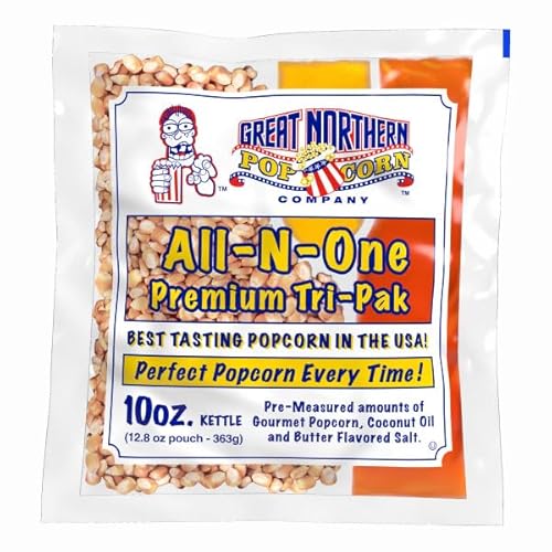 10oz Popcorn Machine Popcorn Packets - All-in-One Movie Theater Style Kernels, Salt, and Oil Packs by Great Northern Popcorn (24 Case)