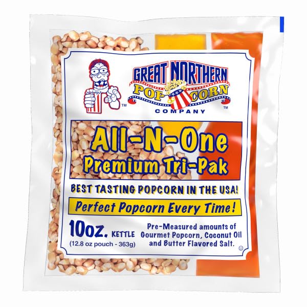 10oz Popcorn Machine Popcorn Packets - All-in-One Movie Theater Style Kernels, Salt, and Oil Packs by Great Northern Popcorn (24 Case)