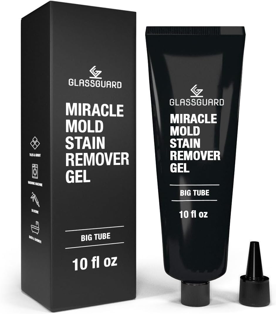 GlassGuard Miracle Mold Stain Remover Stain Gel - Heavy Duty Cleaning Gel for Grouts, Ceramic, Glass, Silicone, Caulk & More - Washing Machine Cleaner