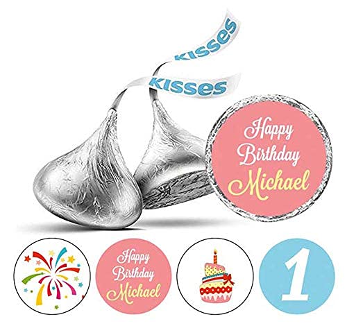 Darling Souvenir Peach & Light Blue 190 Pieces Personalized Birthday Favor Stickers - Mini Candy & Celebration Chocolate Wrapper Labels for Event