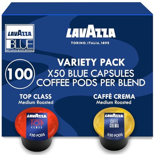 Lavazza Blue Coffee Capsules Variety Pack - 100 Count (50 Pods Each) - Includes Top Class & Caffè Crema Blends - Compatible with Lavazza LB Espresso