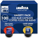 Lavazza Blue Coffee Capsules Variety Pack - 100 Count (50 Pods Each) - Includes Top Class & Caffè Crema Blends - Compatible with Lavazza LB Espresso