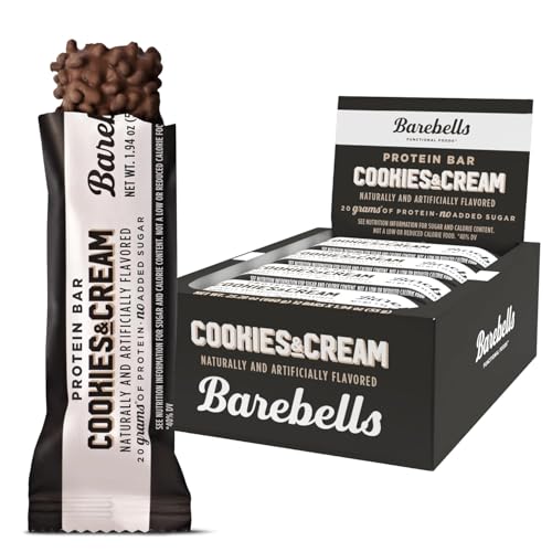Barebells Protein Bars Cookies & Cream - 12 Count, 20g High Protein Treats - Chocolate Nutrition Bar with 1g Total Sugars - On-The-Go Breakfast or
