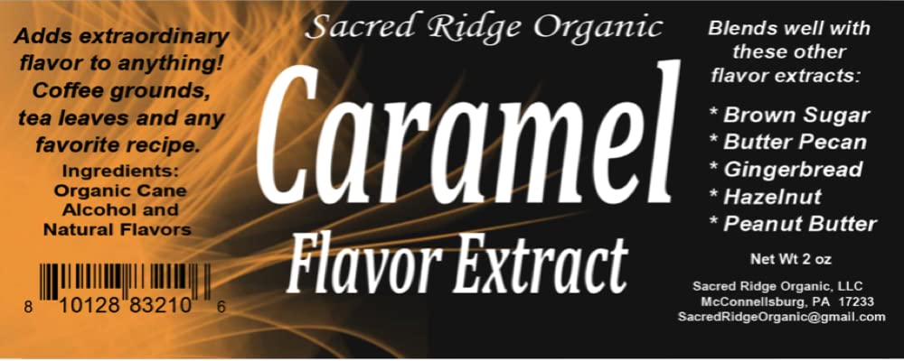 Caramel Flavor Extract Organic 2 oz - Water Soluble, Sugar Free Flavor Drops for Coffee, Tea, Baking, Ice Cream, Candy, Drinks, Natural Food Grade