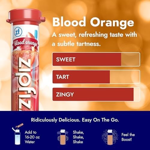 Zipfizz Daily Energy Drink Powder, Blood Orange, 20 Pack | 3-in-1 Sustained Energy, Rapid Hydration, and Essential Vitamins | Sugar-Free | Electrolyte