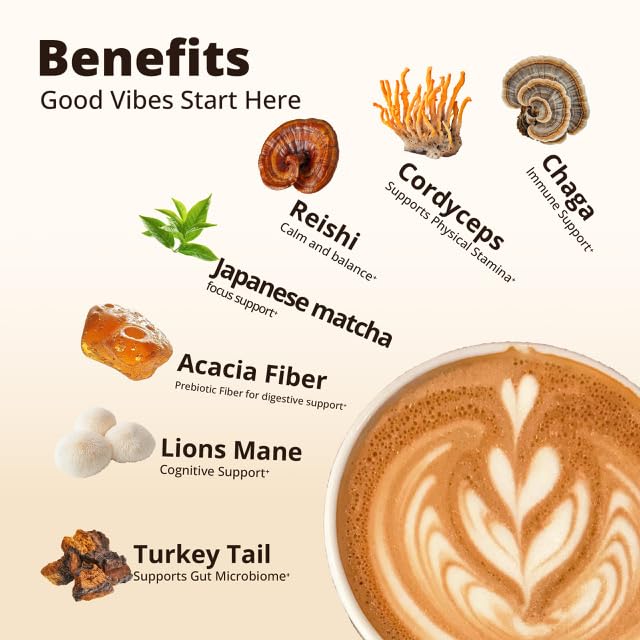 VIBREW GLP-1 Friendly Fiber Supplement- Prebiotic Fiber (6.4g) + Low-Caffeine Organic Arabica + Matcha + Mushrooms for Focus, Energy, Gut Health