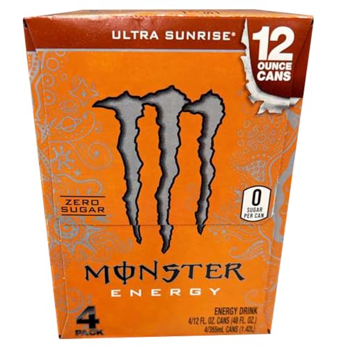 Monstar Energy Drink, 12 fl oz, 4 Pack (Ultra Sunrise, Sugar Free)