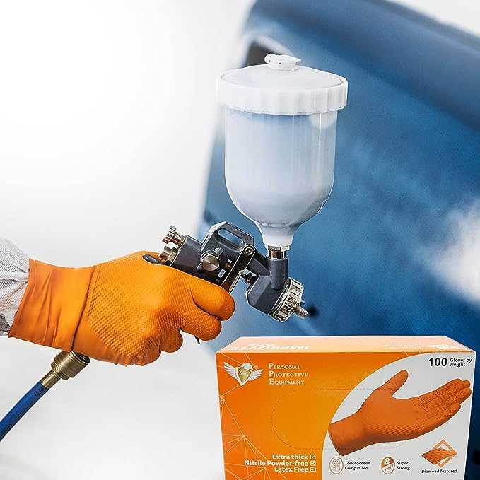 S&G Orange Nitrile Gloves | 100 Pcs | Medium | Disposable Latex-Free 8Mil Thick Heavy Duty Powder-Free for Mechanics, Industrial