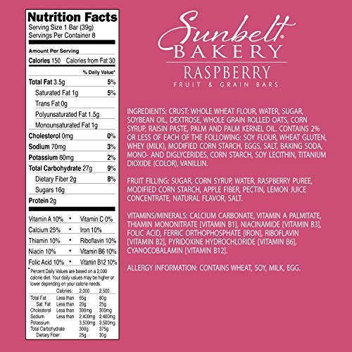 Sunbelt Bakery's Raspberry Fruit & Grain Bars, 5 Boxes, No Preservatives (40 Bars)