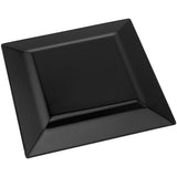 SEHOI 120 PCS 6.5 Inch Black Square Plastic Plates, Disposable Square Dinner Plates with Gold Rim, Small Disposable Salad Dessert Cake Plates