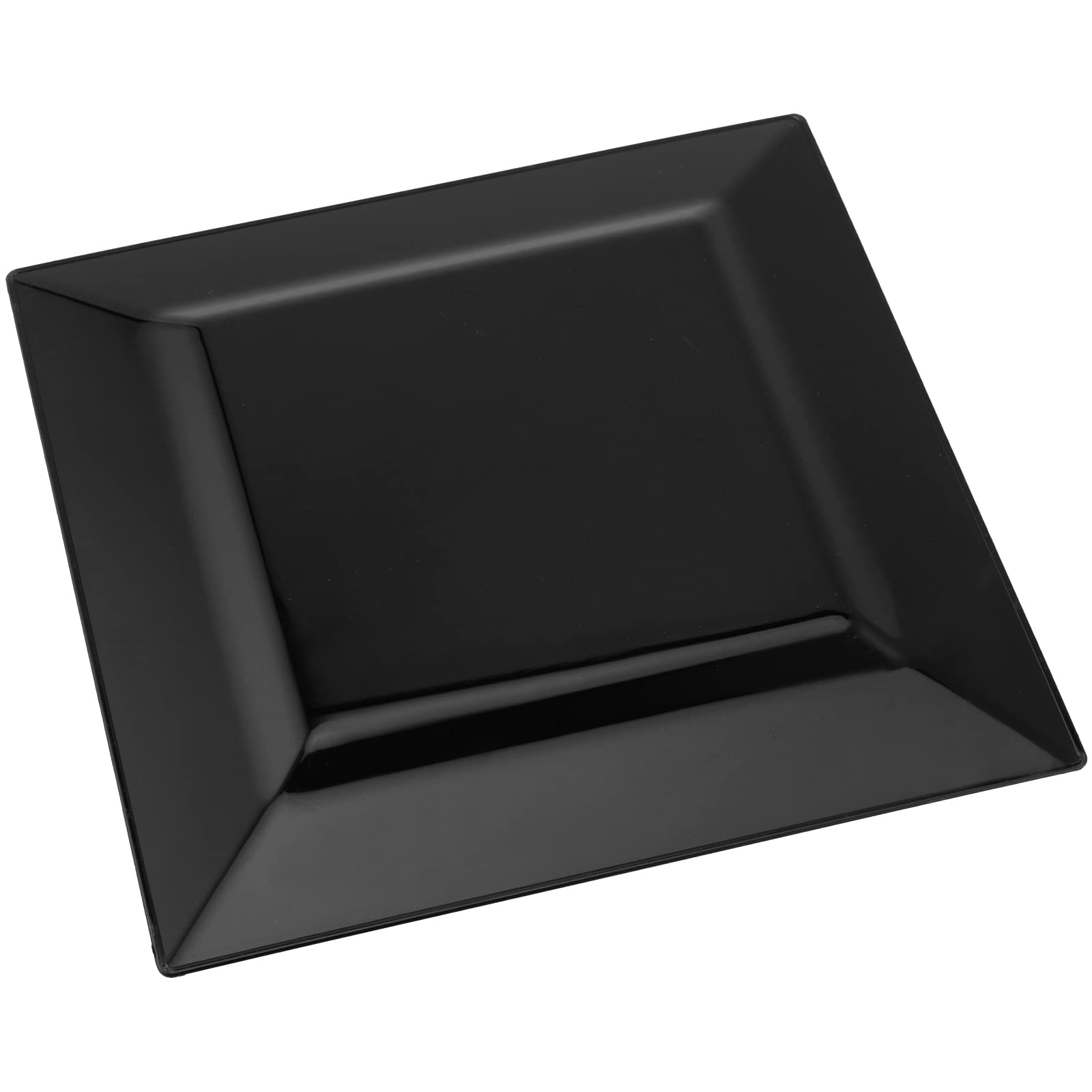 SEHOI 120 PCS 6.5 Inch Black Square Plastic Plates, Disposable Square Dinner Plates with Gold Rim, Small Disposable Salad Dessert Cake Plates