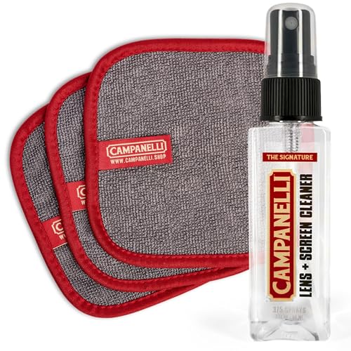 CAMPANELLI Lens + Screen Cleaner Spray + (3x) Loopy Towel Kit - Streak-Free Cleaner for Glasses, Phone, Tablet, Laptop, TV & Monitor Screens - Safe