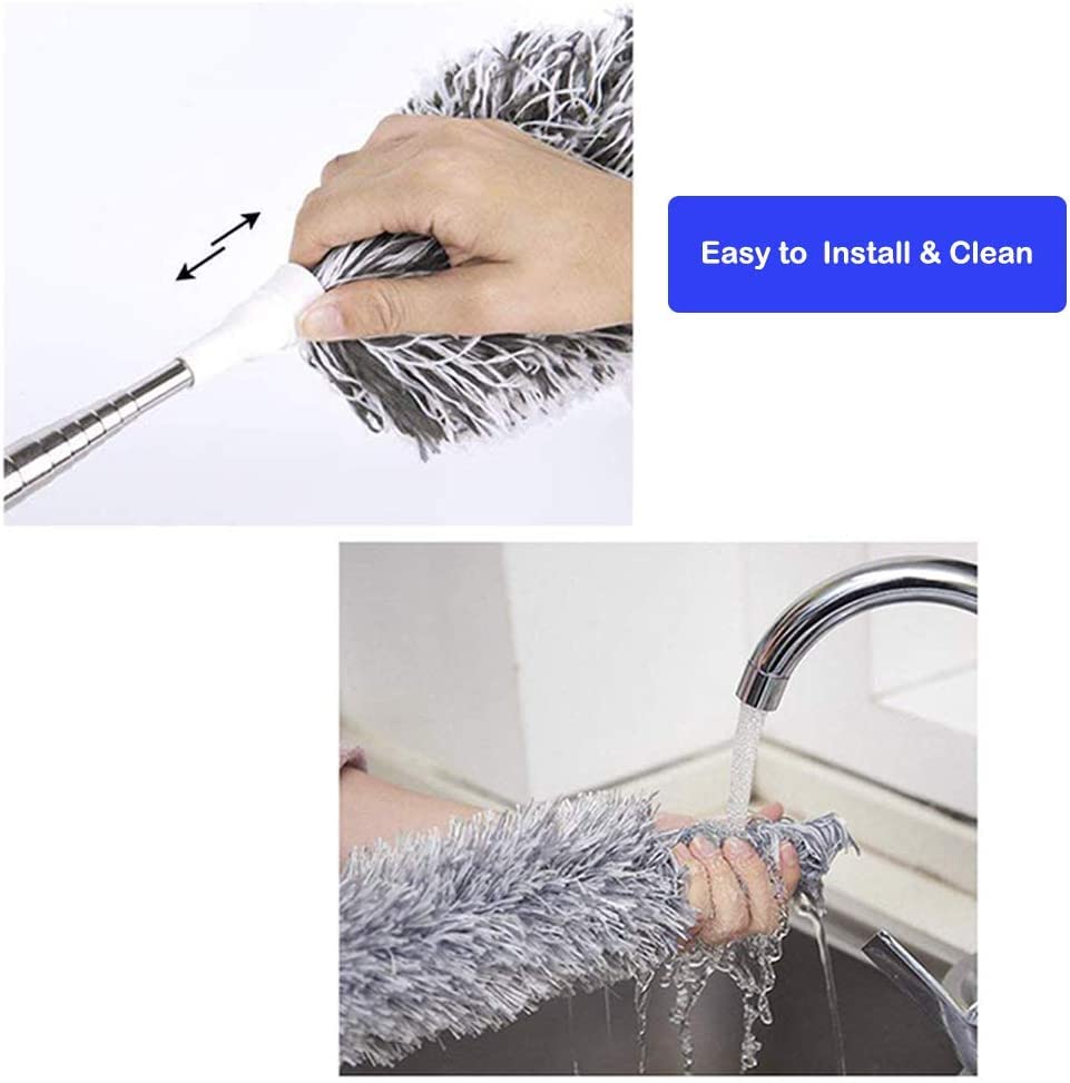 Lomida Microfiber Duster with Extension Pole(Stainless Steel), Extra Long 100 inches, with Bendable Head, Extendable Duster for Cleaning High Ceiling