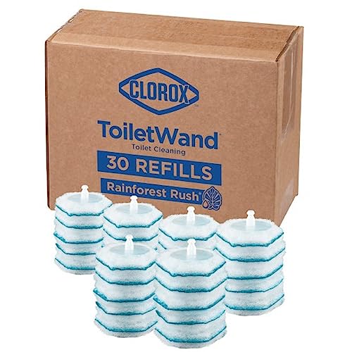 Clorox ToiletWand Toilet Cleaning Refills, Spring Cleaning Essential, Disinfecting Scrubbing Pads, Rainforest Rush, 30 Count