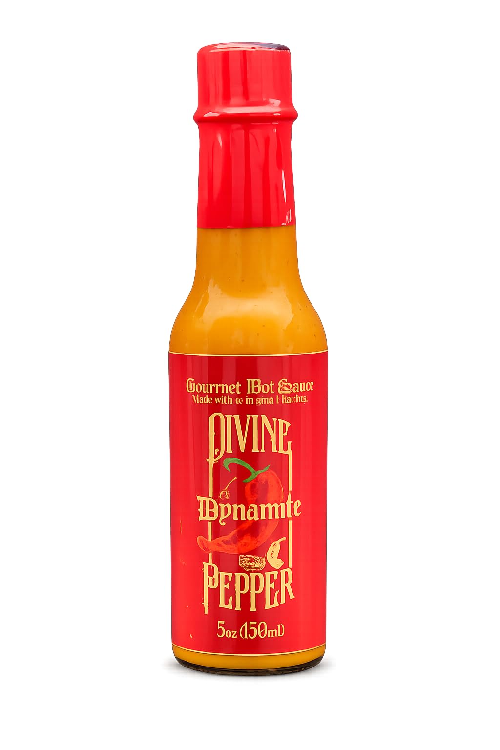 Divine Pepper Dynamite Hot Sauce - Trinidad Scorpion Pepper - Hot Heat - Small Batch Gourmet Sauce - Perfect for Wings, Meats, Tacos & Spicy Recipes