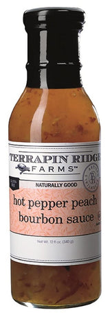 Terrapin Ridge Farms Hot Pepper Peach Bourbon Sauce - Sweet & Spicy Gourmet Glaze and Topping - 12 Fl Oz Bottle