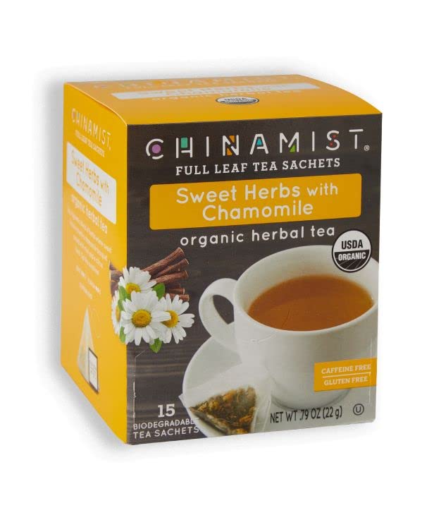 China Mist Organic Herbal Tea, Sweet Herbs with Chamomile, 15 Biodegradable Tea Sachets (1 box)