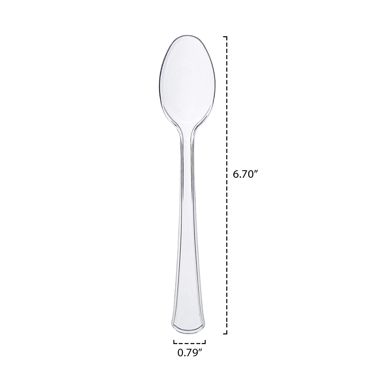Party Essentials Extra Heavy Duty Full Size Plastic Cutlery, Disposable Utensils, Silverware, Party Supplies, Clear, Spoons, 24 Count