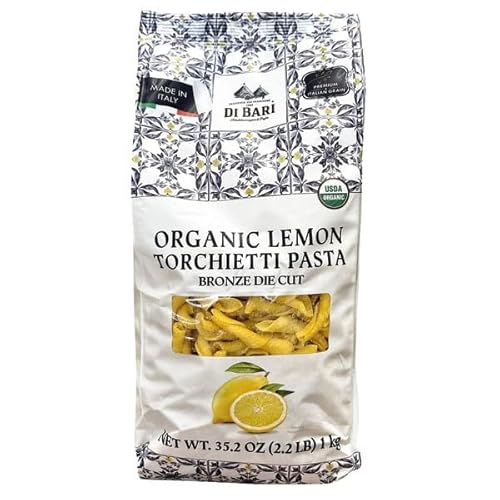 Di Bari Organic Lemon Torchietti Pasta, Bronze Die Cut, Made in Italy, 2.2 lbs