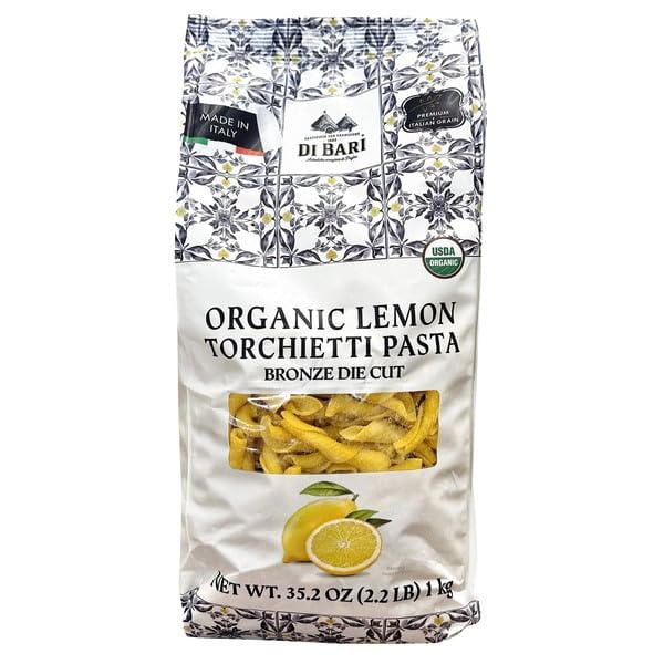 Di Bari Organic Lemon Torchietti Pasta, Bronze Die Cut, Made in Italy, 2.2 lbs